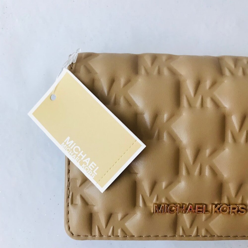 MICHAEL KORS JET SET MD Slim Wallet Camel  MK LOGO ID window  Zip Coin Pocket - Picture 9 of 9